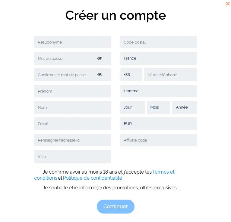 Processus d'inscription MAXIBET CASINO